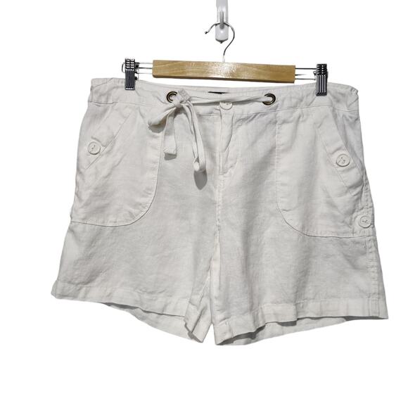 Sanctuary Women's Sz 30 White 100% Linen Roll Tab Tie Waist Shorts Summer Beach - Picture 1 of 7